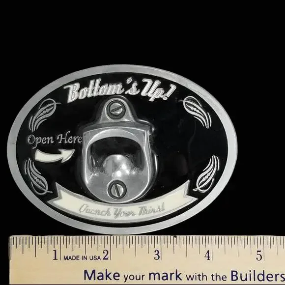 Belt Buckle Bottle Opener Bottom's Up Quench‎ Your Thirst Novelty Beer Drinking